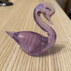 ronneby sweden glass Swan Purple Bird Paperweight VTG